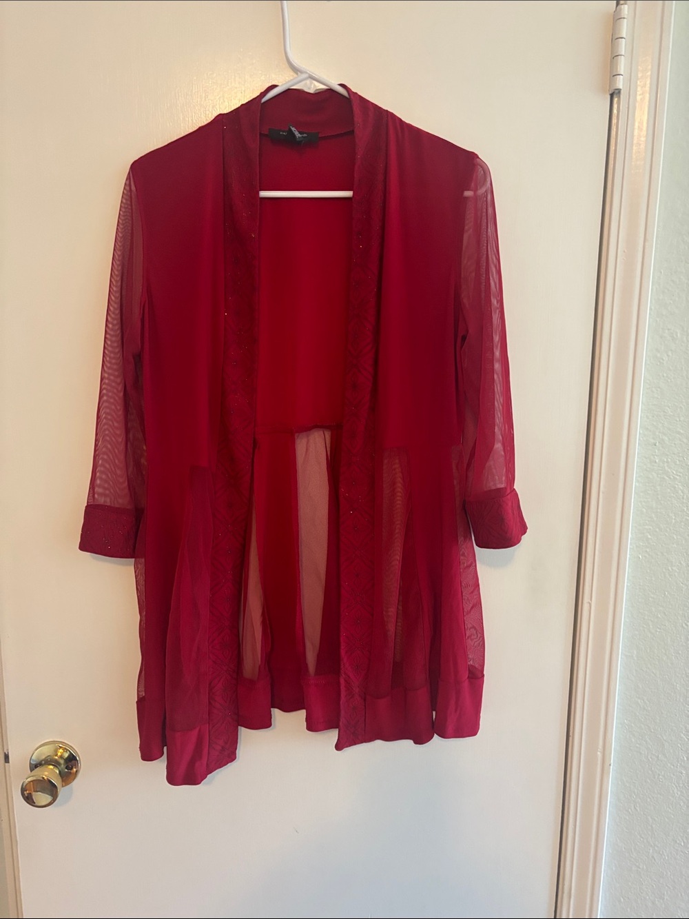 Sheer Red Open Front Cardigan